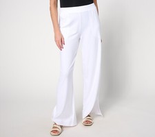 Denim  Co. Beach Jersey REG Wide Leg Pant with Slits-White Sz 1X A637297