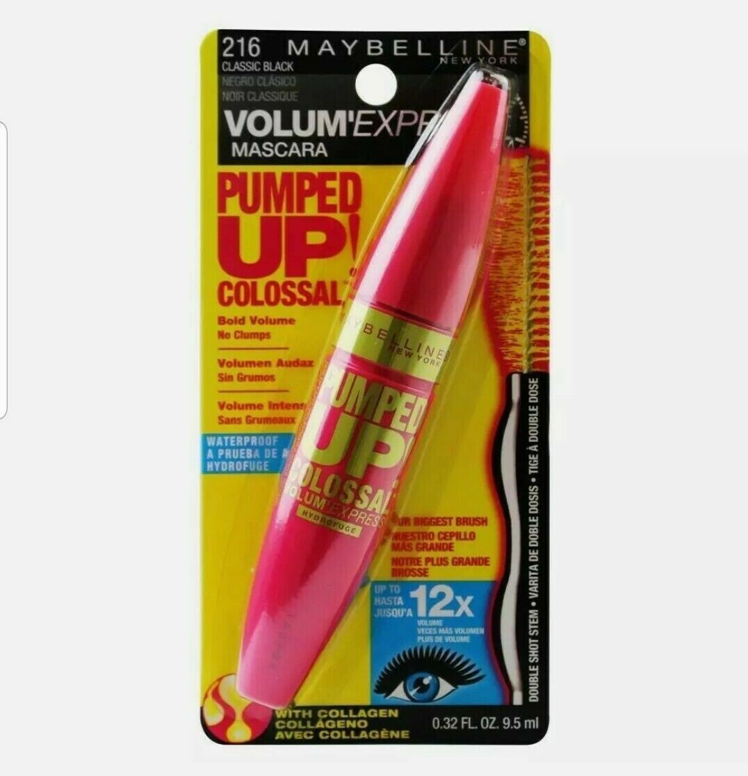 Maybelline VolumExpress подкачал!Колоссальная водонепроницаемость #216 Классический черный, 0,32 унции
