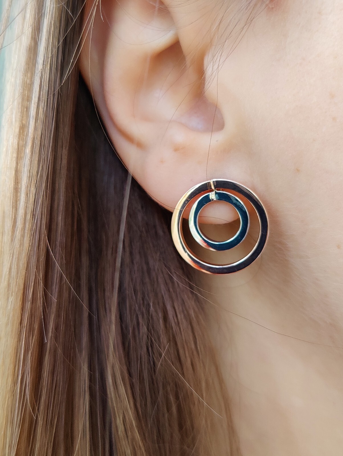 Solid 9ct Rose White Gold Double Circle Earrings … - image 11