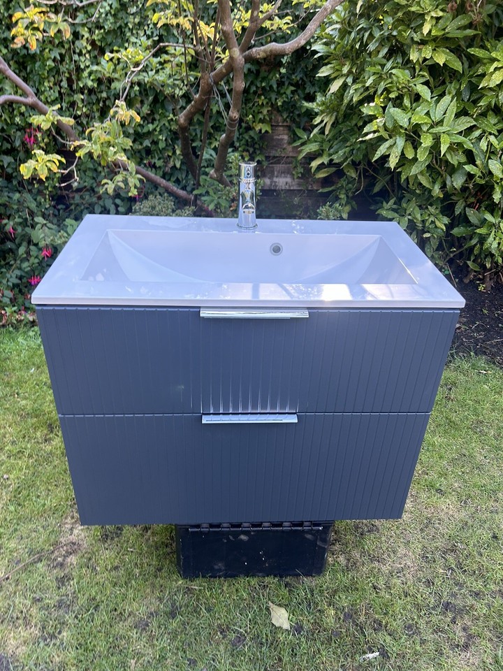 800mm Double Drawer Wall Hung Vanity Unit Anthracite Grey eBay