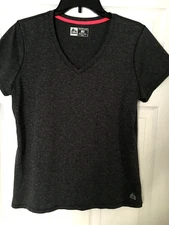 RBX Top Women's Sz. L V-Neck Knit Short Sleeve Black T shirt Athletic Tee Logo