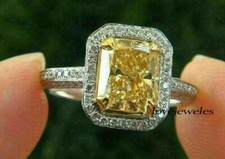 2.20CT Radiant Cut Real Citrine Engagement Wedding Halo Ring 14K 2-Tone Gold FN