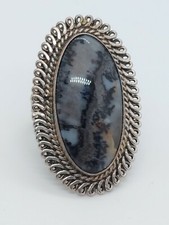 Vintage Sterling Silver Gray Agate Large Ring Size 9