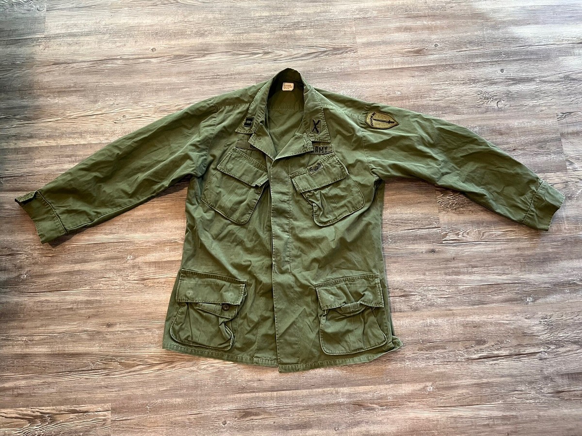 Vietnam War OD Army Slant Jungle Fatigue Jacket Medium Infantry