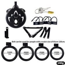 Resin Male Chastity Device Inverted Cage For Men Locking Belt with 4 Rings Black