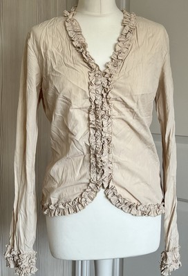 Promod Bluse Größe 10 Knitterfalte Stil Rüschen Rüschen Glam Chic Boho Gypsy