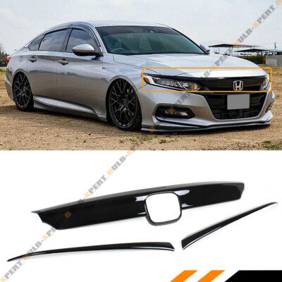 #ad GLOSSY BLACK FRONT GRILL GARNISH TRIM EYELID COVER FOR 2018 2020 HONDA ACCORD $39.99