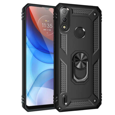 Hülle für Motorola Moto E7i Power Phone Abdeckung Magnet Ring Halter Schwarz
