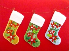 Papyrus Gemmed Embroidered Stockings Christmas Holiday Greeting Card
