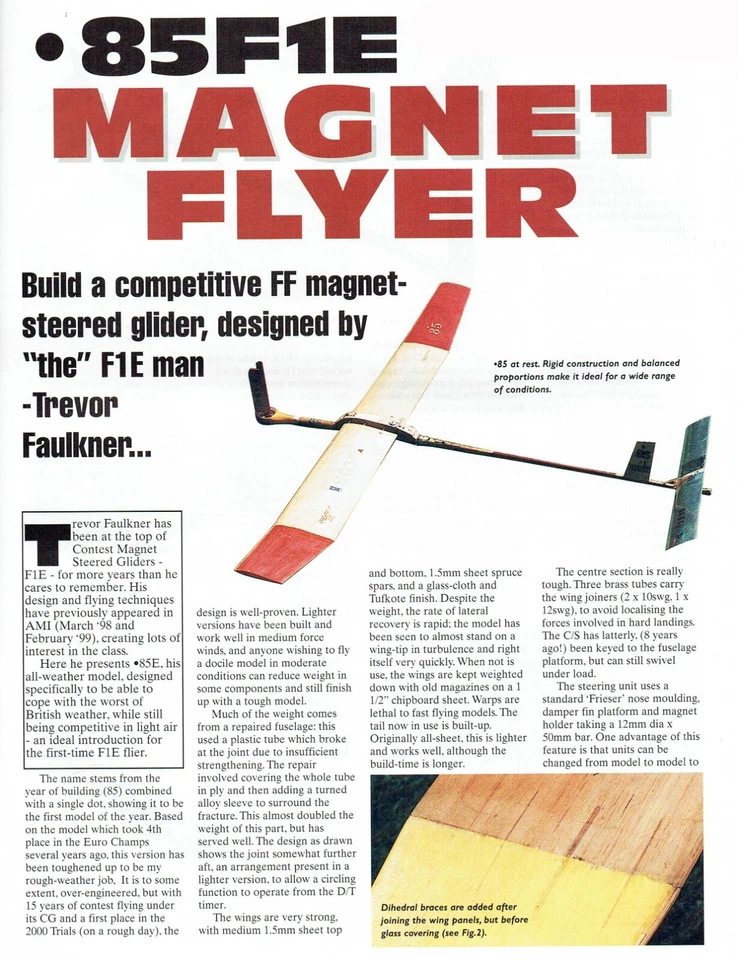 Model Airplane Plans (FF): .85F1E 1.8M Magnet-Steered Glider/Slope Soarer - Image 2 of 3