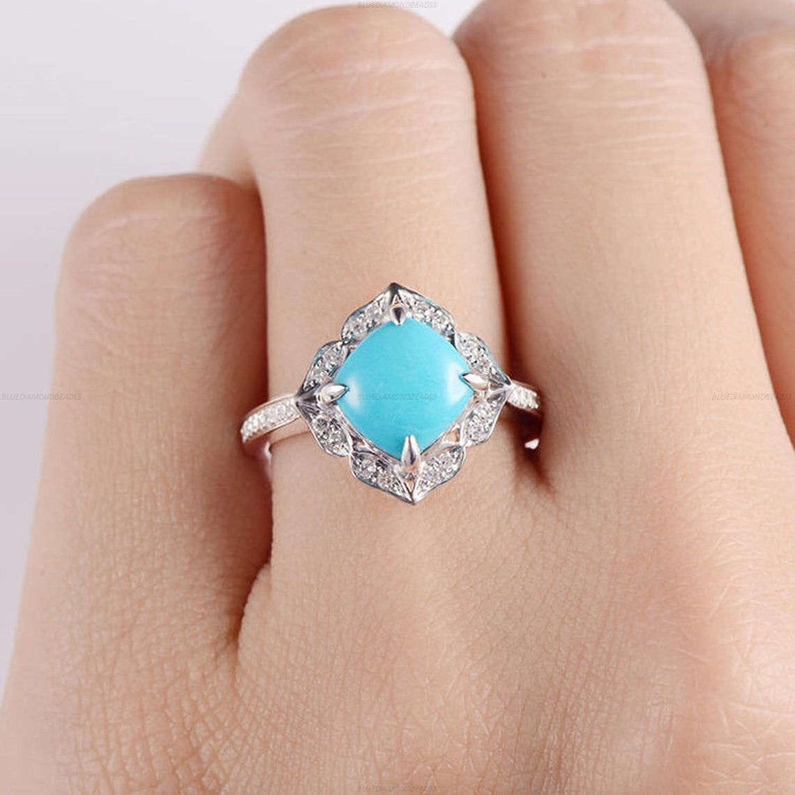 Bague Art Déco Opale 14K Or Jaune - 5 Pierres - Vintage, Taille 7
