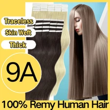 Traceless Tape in/on 100% Remy Real Human Hair Extensions Skin Weft THICK 22"24"