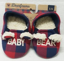 Dearfoams Cozy Comfort "Baby Bear" Plaid Closed Back Slippers Baby Size 5/6-New