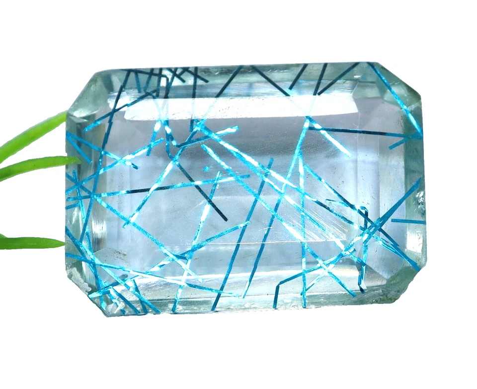 40 Ct Riesiger Smaragd Himmelblauer Rutil Natürlicher Rutilquarz Lose Edelstein - Bild 3 von 4