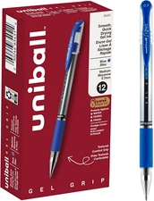 Uniball Signo Grip Gel Pen, Stick, Medium .7 Mm, Blue Ink, Silver/Blue Barrel, D