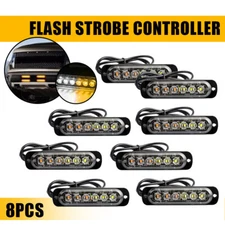 8x LED Amber White Emergency SUV Pickup Strobe Flash Lights Warning Grill Front