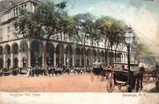 c1905 Congress Hall Hotel Horse Buggies People Scene Saratoga NY P577
