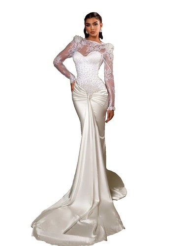 Xscape Lace & Satin Mermaid Gown, White, Size 4 | eBay