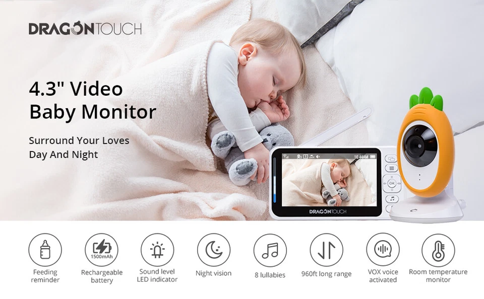 Dragon Touch 4.3"Video Baby Monitor Telecamera Controllo Bambini con Allarme  - Immagine 3 di 4