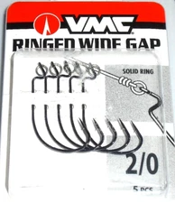 VMC 2/0 Ringed Wide Gap Hooks (5 Hooks per pack)