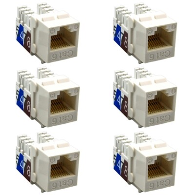 6 Pcs Cat6 RJ45 Network LAN Ethernet Keystone Jack 110 Punch Down Snap In White