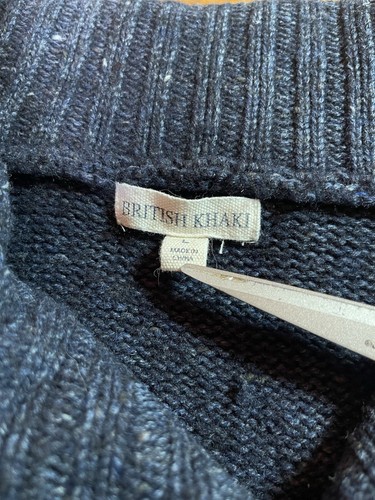 British Khaki Blue Wood Blend Sweater Faux Suede Elbow Patches Men's Large - Picture 5 of 6