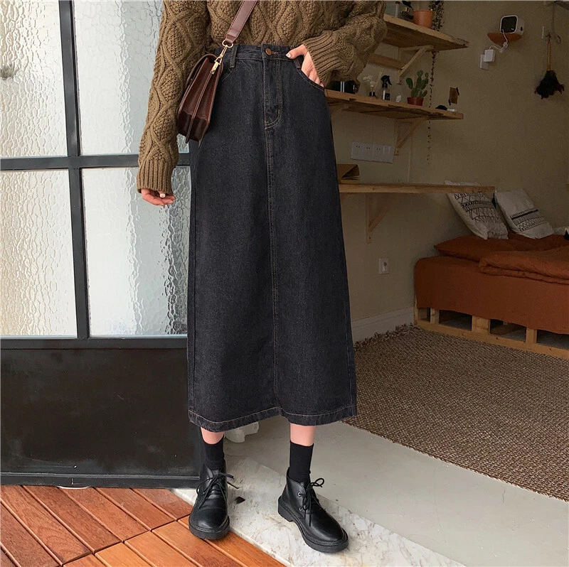 Fashion Womens Denim High Waist a Line Long Skirt Casual Fashion