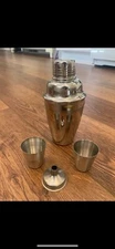 Stainless Steel Cocktail Shaker / Mixer: Lid- 2 Shot Glasses- Pouring Funnel
