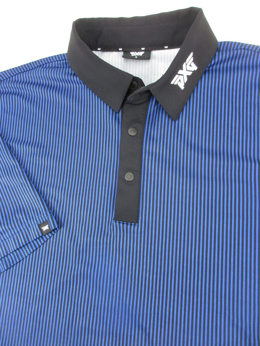 Mens Medium PXG blue black striped golf polo shirt MINT | eBay