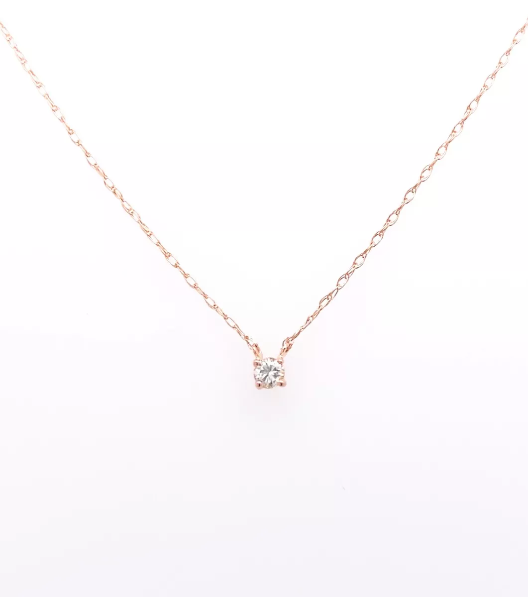 0.06ct Round Solitaire Natural Diamond Pendant With Rope Chain 14K Rose Gold