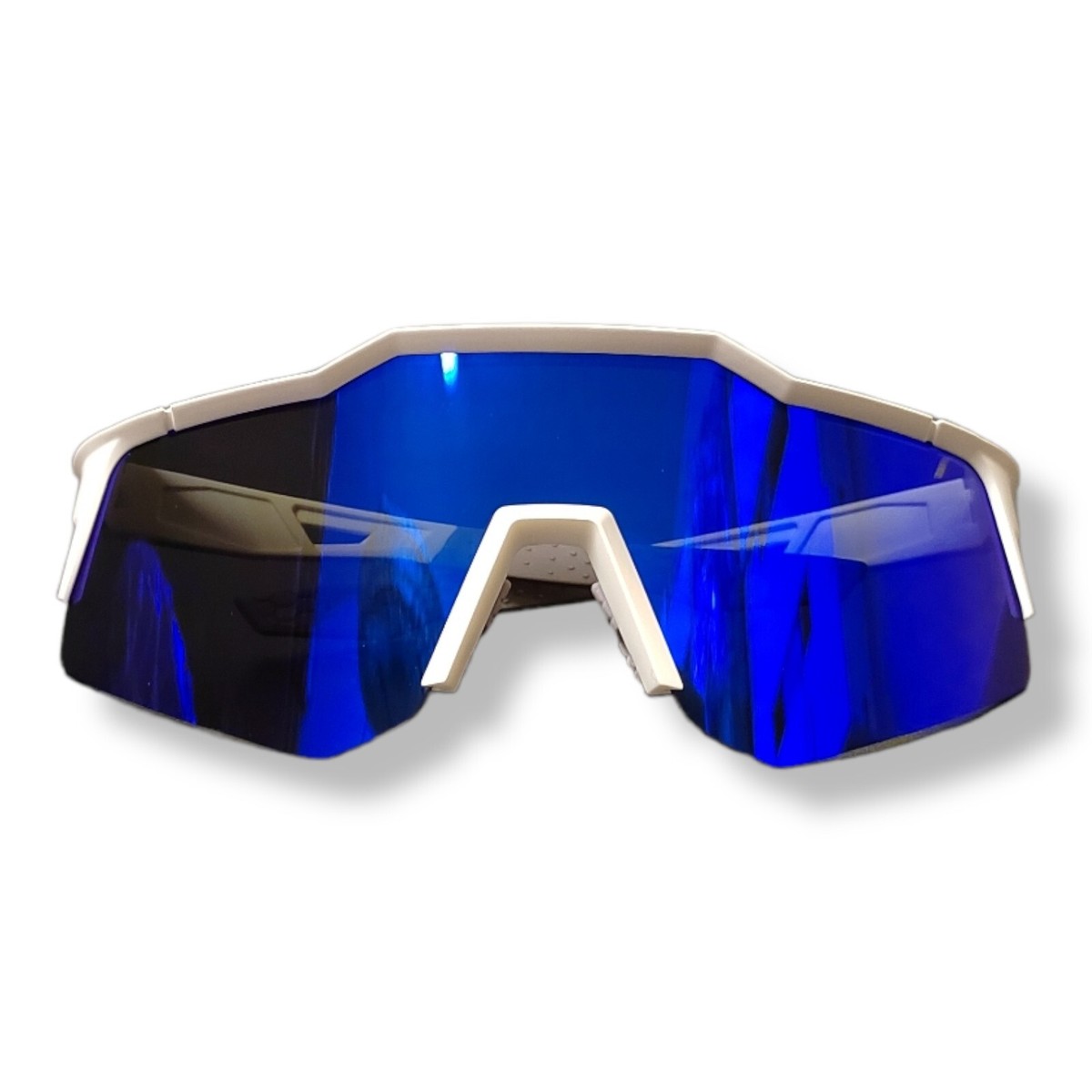 100% Speedcraft XS Lunettes - Blanc Mat/Blu Mirror + Verre Clair - Fabriqué En Italie