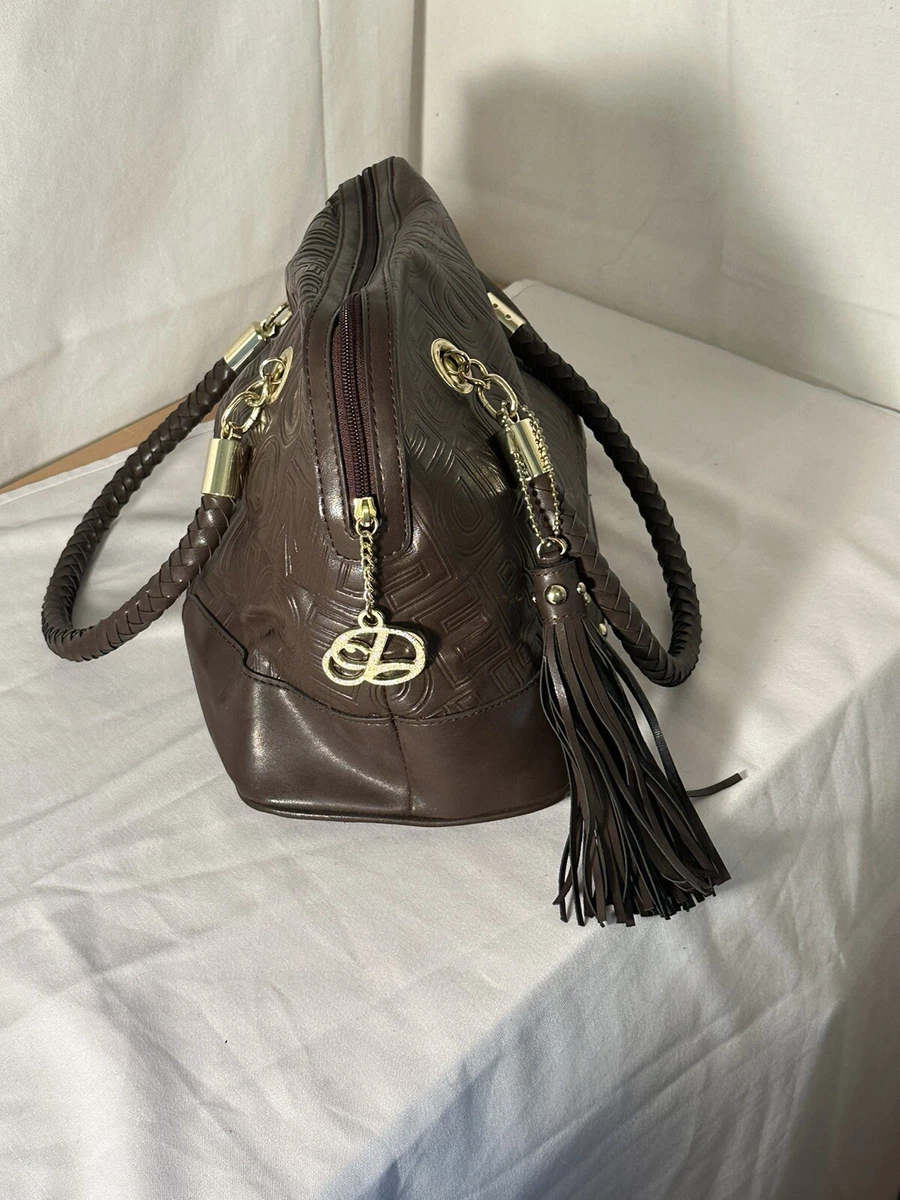 Dereon Beyonce Purse Patent Tote Shoulder Bag Brown Gold Inner Lining