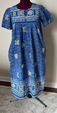 Loungees Women Blue Cotton House Dress Kaftan Pockets Size L New