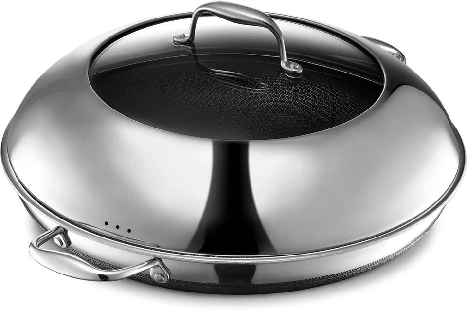 HexClad Hybrid Nonstick 14-Inch Frying Pan with Tempered Glass Lid - $219 MSRP