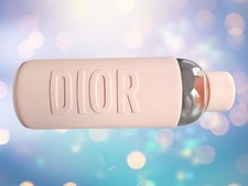 DIOR PARFUME Glass Water Bottle PINK 18oz. Novelty GWP Brand New with Box