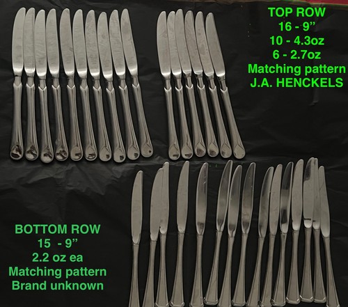 31 Table Knives Dinner Knives 9”  JA Henckel & Misc lot  Buffet restaurant bulk 
