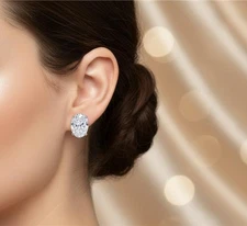 1 Ct Lab Grown Diamond Stud Earrings 14K White Gold Oval Cut Solitaire