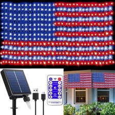 Solar American Flag Lights Outdoor, 420 LED Waterproof American Flag Net Lights