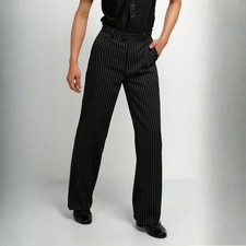 Men Latin Dance Trousers Stripe Ballroom Classic Straight Leg Prom Waistcoat