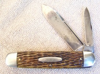 Antique SCHRADE CUT CO. 1917 46 Big Equal End Knife Peachseed Bone #297
