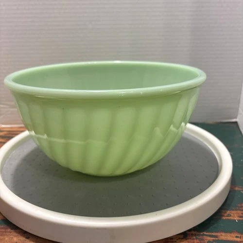 Fire King Vintage Jadeite Mixing Bowl 9” Green Swirl Pattern Small Knick