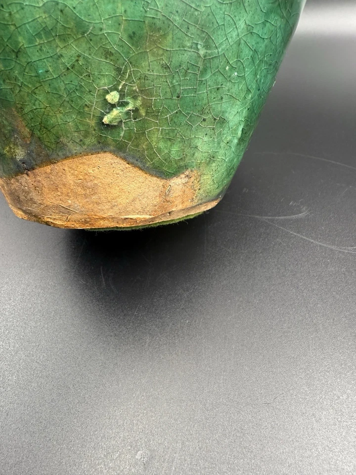 Antique Chinese Green Crackle Glaze Jar w/ Loop Handles & Mark, 9.5” - Image 4 of 4
