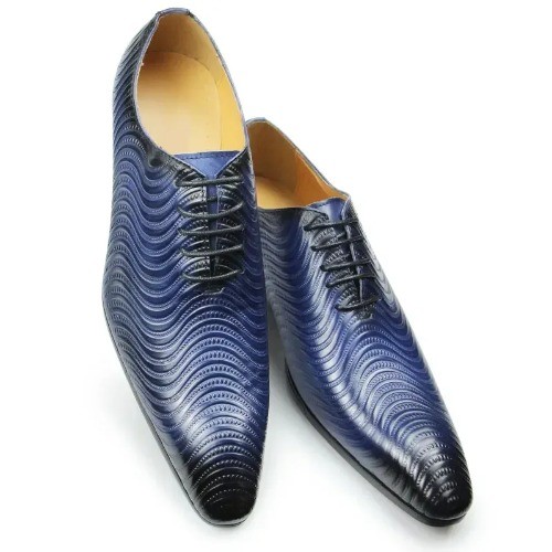 SAOLA Scarpe uomo scarpa oxford vera pelle nero blu stampe stringate punta
