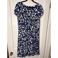 Lauren Ralph Lauren Blue White Abstract Print business Dress Short Sleeve Sz 14