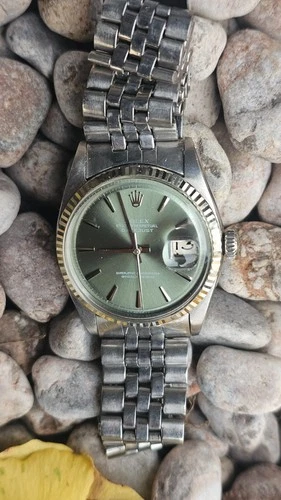 Vintage Rolex Datejust 6605 Olive Green Pie-Pan Dial Men's Automatic Watch 1957