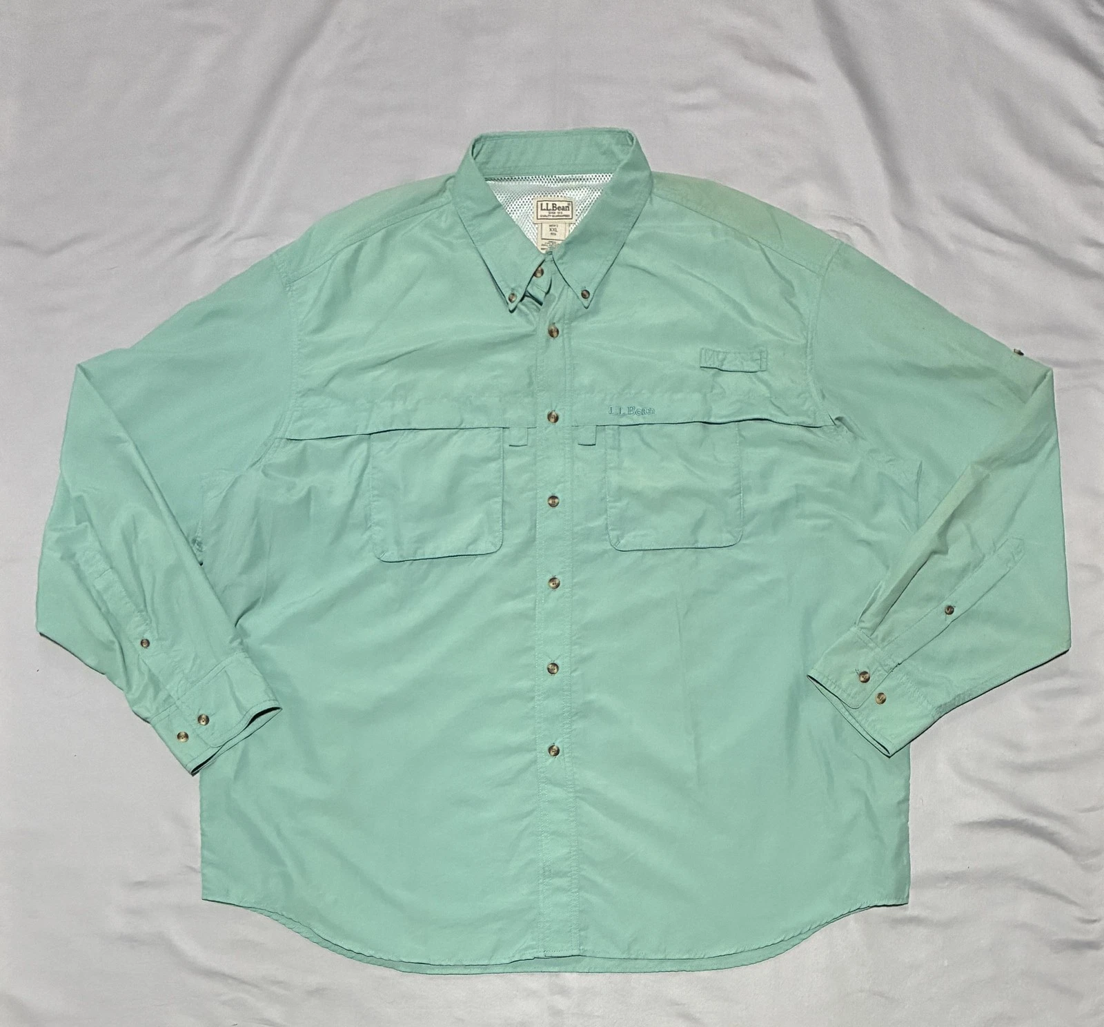 L.L. Bean Shirt Mens 2XL Green Long Sleeve Vented Fishing Hiking Lightweight