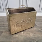 Vintage Brass Magazine Rack Embossed Fireside Newspaper Paper Holder Retro