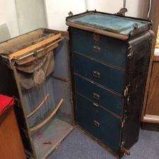 Antique 1900s Steamer Trunk Wardrobe Travel Chest With Hangers And Drawers!