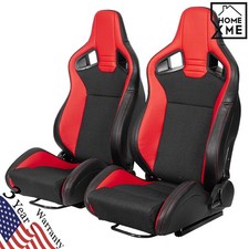 Pair Of Racing Bucket Seats Universal Black Red Vinyl Reclining Racing Seats Pair Of Racing Bucket Seats Universal Black Red Vinyl Reclining Racing Seats