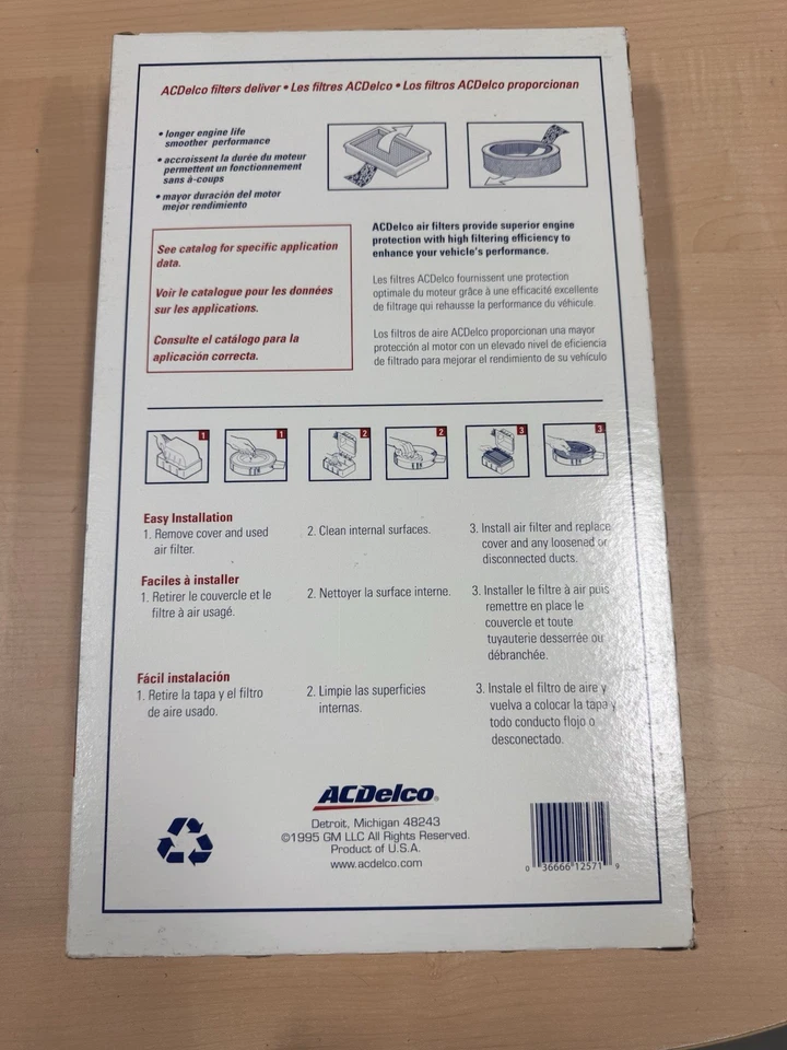 FILTRO DE AIRE OEM ACDELCO CAMARO CORVETTE C5 A917C 25042562 5,7 L V8 LS1 1998-2004 Foto 2 de 4